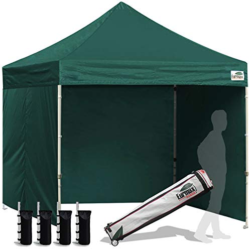 Image of Eurmax USA 8x8 Pop Up Canopy Tent,Commercial Tent with Patented No-Tip Rolling Bag,4 Zippered Removable Walls,UV & Water Resistant Canopy Top,Heavy Duty Outdoor Gazebo,Instant Shelter(Forest Green)