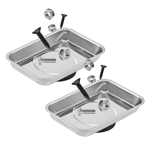 VCYOPN 2 PCS Magnetic Tray Holders Stainless Steel 3.6x2.5 Rectangle Trays Metal Parts Holder with Strong Magnet Heavy Duty Thickened Trays for Screws Bolts Nuts Washers Pins
