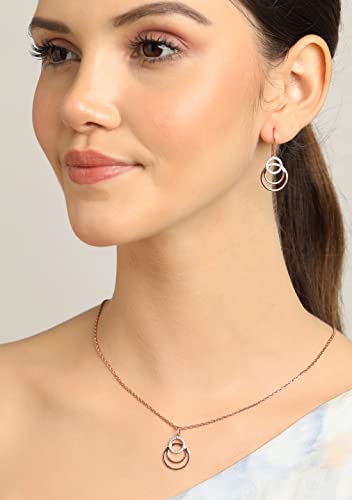 Image of Clara 925 Sterling Silver Irina Pendant Earring Chain Jewellery Set | Rose Gold Rhodium Plated, Swiss Zirconia | Gift for Women & Girls