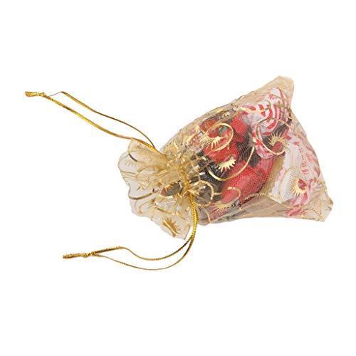 Image of Net Fabric Drawstring Pouch For Dry Fruits Packing, Organza Shagun Potli, Beautiful Design Printed Potli Bags For Return Gifts, Jewellery Pouches (Pack Of 25, 16 Cm X 13 Cm, Gold)