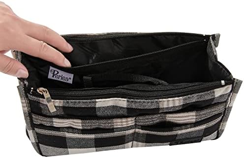 Periea 'Mags' Luxury Plaid Medium Handbag Organizer Insert - (White and Black Tartan) — view 7