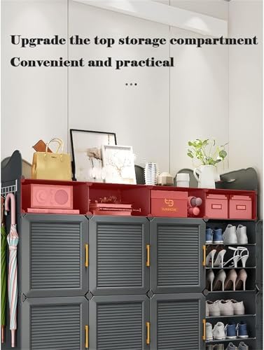 Image of LUHI Premium Modular Plastic Shoe Rack for Home with Door | 9-Tier Stackable Shoe Organizer | Waterproof & Dustproof | Space Saving Storage for Home, Bedroom & Entryway [Grey, 9-Shelf-3-Door]