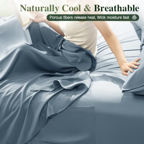 Image of 100% Organically Grown Bamboo Viscose Queen Sheet Set with Pockets on Side