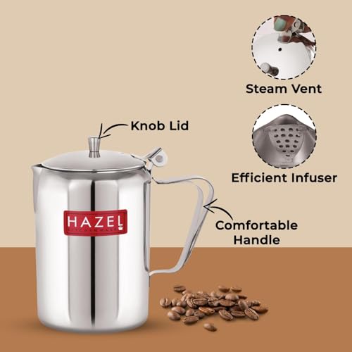 Image of HAZEL Stainless Steel Coffee Pot with Lid & Handle | Milk & Tea Warmer, Spill Proof, 750 ML