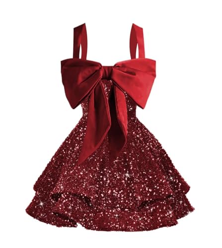 Women's Sequin Sparkly Bow Spaghetti Strap Homecoming Dresses Cute 2025 Cocktail Dress Short DI257
