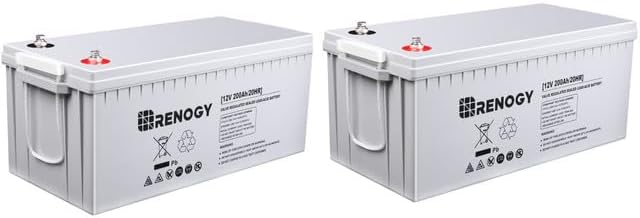 Renogy Deep Cycle AGM Battery 2-Pack 12 Volt 200Ah, 3% Self-Discharge Rate, 2000A Max Discharge Current, Safe Charge Most Home Appliances for RV, Camping, Cabin, Marine and Off-Grid System