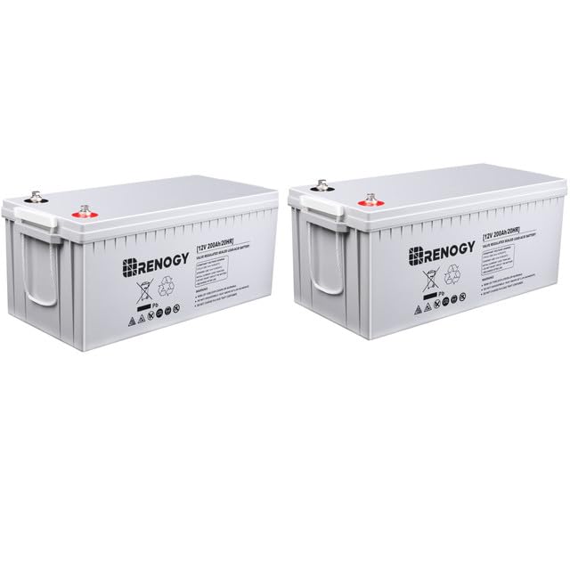 Renogy Deep Cycle AGM Battery 2-Pack 12 Volt 200Ah, 3% Self-Discharge Rate, 2000A Max Discharge Current, Safe Charge Most Home Appliances for RV, Camping, Cabin, Marine and Off-Grid System