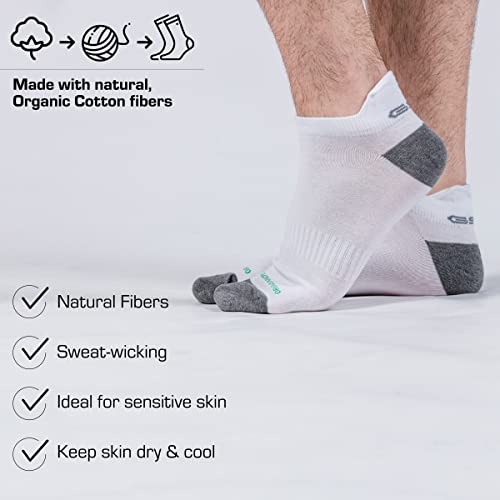 GSA OrganicPlus[+] Cotton Ultralight & Advanced Comfort | Long-Lasting Durability | Reinforced Heel and Toes | Low Cut Men’s Performance Socks | White | M4