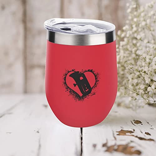 Mighun Tuba Wine Tumbler With Lid Tuba Silhouette Black Heart Vacuum Coffee Tumbler Stainless Steel Coffee Cup For Cold & Hot Drinks Wine Coffee Cocktails Beer 12 Oz #TOP2
