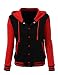Stylish Color Contrast Long Sleeves Hoodie Varsity Jacket Black Red XL