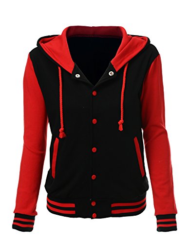 Women's Stylish Color Contrast Long Sleeves Hoodie Varsity Jacket