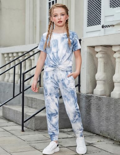 Image of Arshiner Girls Clothing Sets Tie Dye Twist Front Tops & Sweatpants Outfits Sportwear Sweatsuits Tracksuits 4-13 Year