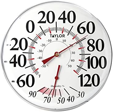 Taylor Precision Products Metal Wall Indoor Outdoor Thermometer and Hygrometer, 12 inch