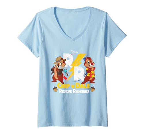 T-shirt col V Chip 'N Dale Rescue Rangers pour femme en coton