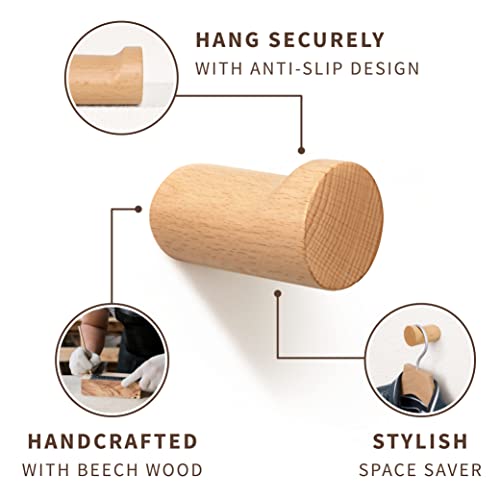Naumoo Natural Wooden Wall Hooks - Pack Of 4 - Wall Mounted Hook - Modern Wood Coat Rack - Decorative Wooden Pegs For Hanging Hat, Towel, Or Purse (Beech Wood) #TOP2