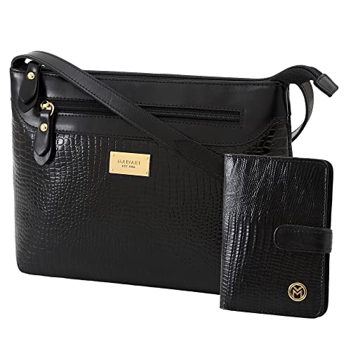 Kit Carteira + Bolsa Feminina Couro Legítimo Mariart Fechamento Zíper 2193+237 (Preta)