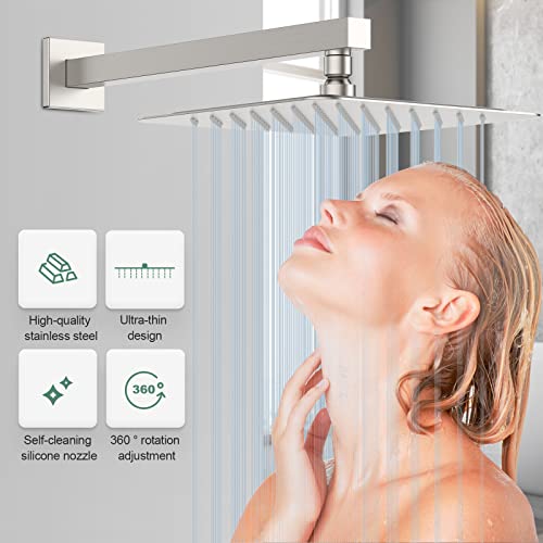 Rain Shower Faucet System Set: Rainfall Shower Faucets Sets Complete Shower Combo Set, Wall Mounted Modern Luxury Shower Systems With Rain Shower And Handheld Shower Mixer Valve, Brushed Nickel #TOP3