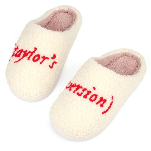 Trefidy Women Men House Slippers Comfy Plush Slippers Shoes for Home Bedroom Indoor,Women Size 7-7.5=Man Size 5-6,Red