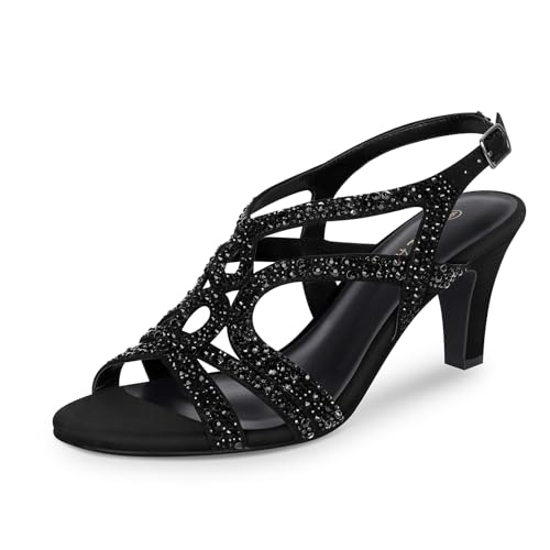 PIZZ ANNU Amelia Sandales Femme Été Confortable Et Nu-Pieds Confort Talon Chic Mariage Chaussures Slingback à Bout Ouvert avec Strass Brillants pour...