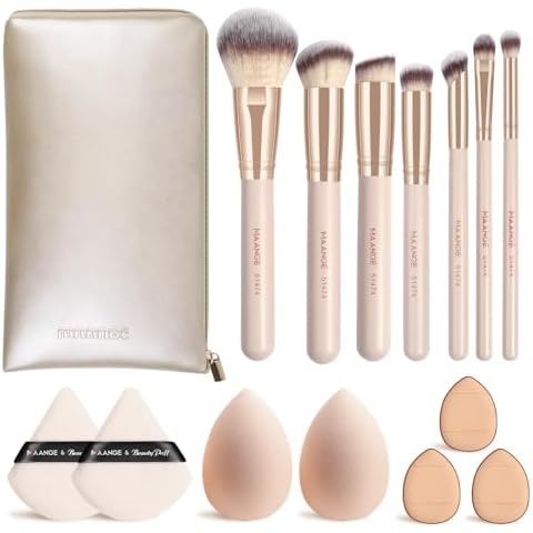 MAANGE Makeup Brush Set 15 Pcs Makeup Tool Set Premium Synthetic Foundation Powder Concealers Eye shadows Blush Brush Set with Makeup Brushes Bag (Beige) Cover