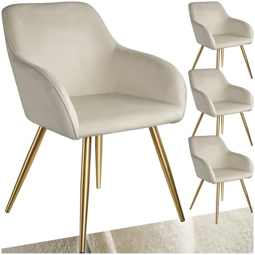 tectake® Lot de 4 Chaises de Salle à Manger rembourrées Modernes Fauteuil Salon Chaise Velours Design Scandinave Pieds en Acier Doré Élégant avec...