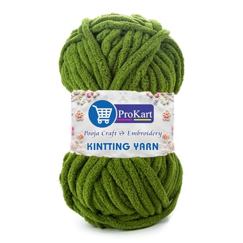 Image of ProKart Premium Blankie Wool, Plush & Cuddly, Chenille Yarn Supersoft Hand Knitting Wool Ball | Blanket Thick /Mottu Yarn Ball Suitable for Hand Knitting and Crocheting for Baby, Adult, Sweaters, caps, Throws, Home Furnishing, Scarves, Blankets (Dark Green, 100gms x 4 Pack)