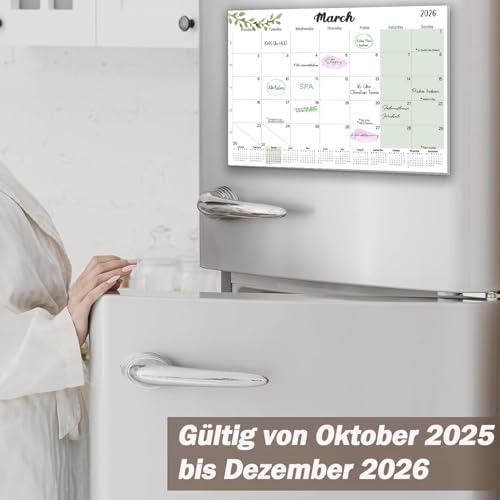 Qupuce Magnet Kalender kühlschrank 2026 A4 cm, Magnetischer Kalender von Jan.2026 bis Dez. 2026, Monatsplaner/Wandkalender Familienkalender für Zuhause oder Büro