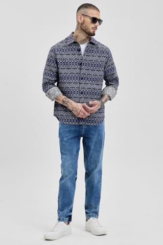 Image of SNITCH Men's Cotton Jacquard Relaxed Fit Overshirt
