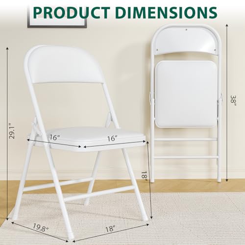 Folding Chairs 2 Pack,350 lbs Heavy Duty Metal Frame Folding Chairs with PU Leather Padded Seat,Ergonomic Portable Foldable Chair with Non-Slip Rubber Feet for Indoor Outdoor Wedding Patio Party,White by FurniEdge - Used condition - Image 2
