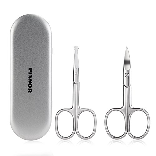 PIXNOR Nose Hair Scissors Beard Eyebrow Trimmer Scissors Stainless Steel Set with Storage