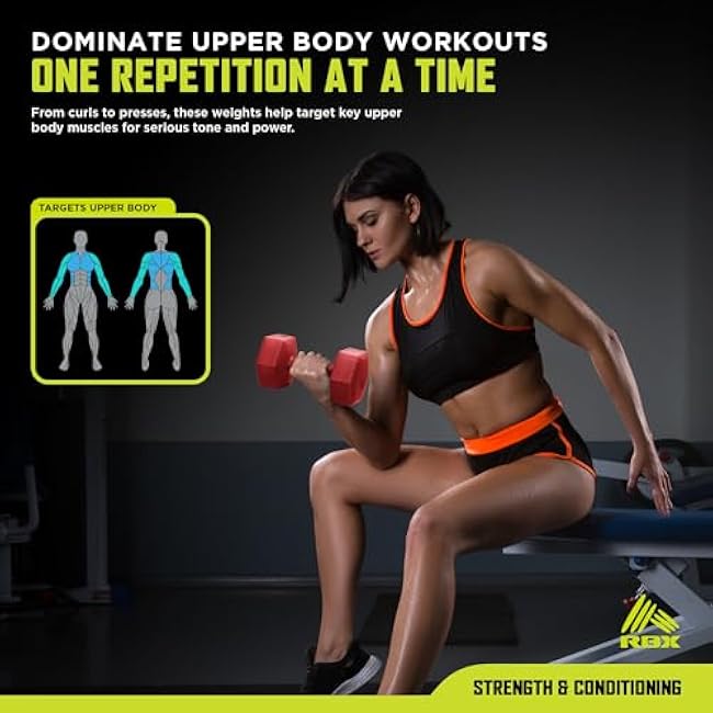 RBX Vinyl Coated Hand Weight Dumbbell Set - Hex Shaped, Roll Free for Body Building/Sculpting/Strength Training Exercise, (Set of 2)