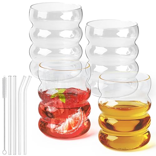 Geriffelte Wassergläser 6er Set – 300 Ml, Cocktailgläser, Spülmaschinenfest, Ideal Für Eiskaffee & Matcha