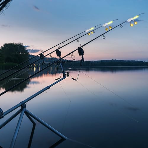 Jognee Knicklichter Angeln | 4 Stück Angel-Alarmglocken | Nachtlicht Knicklicht Angeln | Fluoreszierendes Rod Tip Glow Sticks für Angeln (Universal CR425 Batterie/Ohne Batterie)