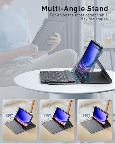 Image of RTSY Keyboard Case for Samsung Galaxy Tab A11+ / A11 Plus 2025 (11 Inch) & A9+ / A9 Plus 2023 (11 Inch) with Multi Viewing Angle, Wireless Detachable Folio KB Cover with S Pen Holder-Black