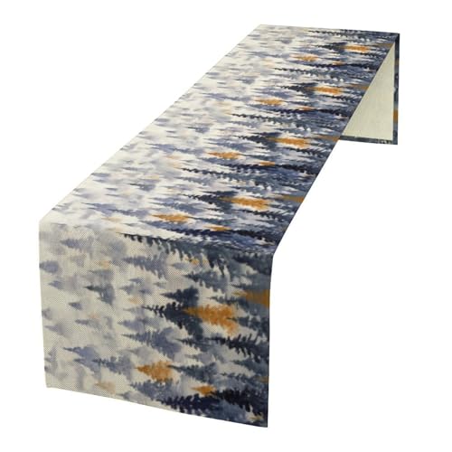 Image of Watercolor Forest Table Runner,Nature Landscape Forest Mountains Rustic Dining Table Ruuner Home Kitchen Party Living Room Table Decoration 13x72 inch