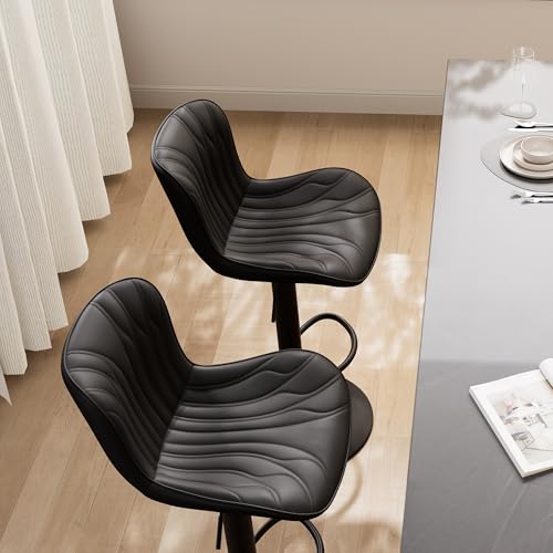 Image of YOUNIKE Black Bar Stools Sset of 4 Modern Swivel Counter Height Bar Chair with Back Adjustable Kitchen Island Faux Leather Padded Barstools taburetes de bar Breakfast sillas para barra de cocina 4PCS