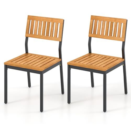 Tangkula Acacia Wood Armless Chair