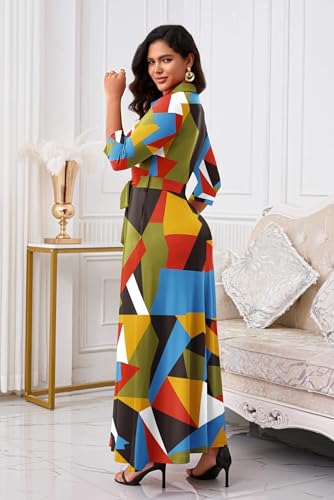 Image of Runwind Women Church Maxi Dresses 3 /4 Sleeve Button Down Print Casual Office Dress African