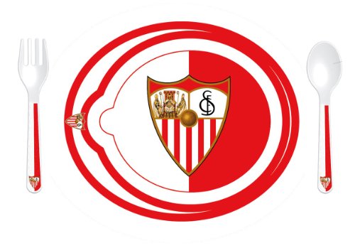 Sevilla FC - Set Vajilla 3 Piezas (Plato, cushara y Tenedor) Compatible con Microondas SFC