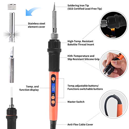 Soldering Iron Kit, 100W Lcd Digital Soldering Gun, Portable Solder Iron With Adjustable Temperature Controlled And Fast Heating Ceramic Thermostatic Design, On/Off Switch, 9Pcs Soldering Kit #TOP2