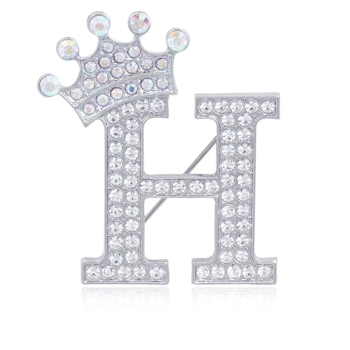 Image of Initial Letter Brooch Pins with Crown for Women Girls Men Boys Personalized Name Brooches Crafts Colorful Rhinestone Brooch Pins Silver A-Z