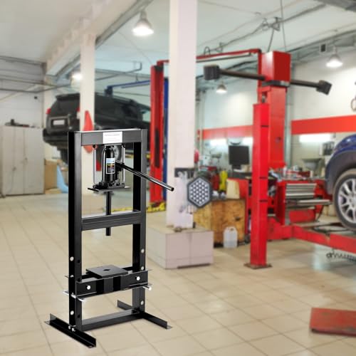 6 Ton Hydraulic Press, H-Frame Benchtop Hydraulic Shop Press, Garage Floor Press with 2 Press Plates, Adjustable Working Table Height, for Gears and Bearings, Black