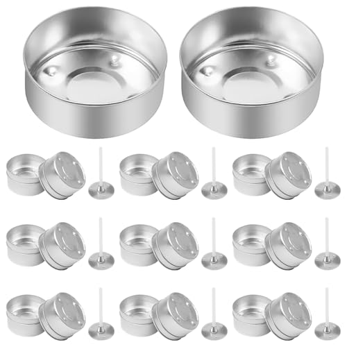 66 Pcs Tealight Wick Holders - Candle Wick Sustainers, Aluminium Candle Bases, Tea Light Making Supplies, Round Aluminium Wax Melt Tins Jars, Reusable Round Empty Container for Candle DIY Accessories