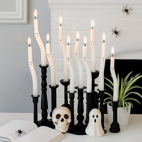 Nuanchu 10 Pcs Halloween Ghost Taper Candles Spiral Unscented White