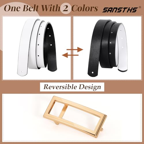 SANSTHS Skinny Reversible Belts for Women, Two-in-one Women Thin Belt for Dresses Jeans Pants with Gold Buckle