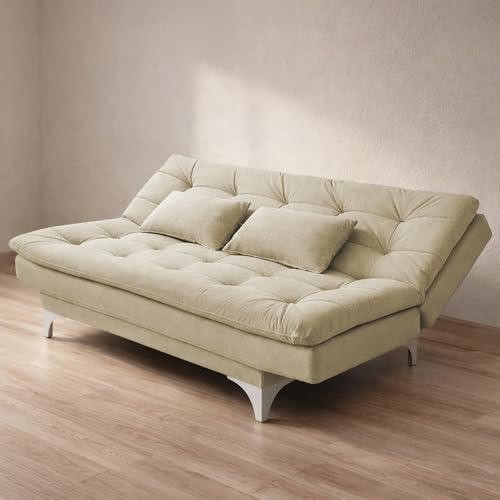 Image of Krancy Solid Wood 3 Seater Sofa Cum Bed with Ottomon | Convertible Wooden Couch for Living Room, Home & Office | Modern Designer Furniture | 1 Year Warranty | Cream Color