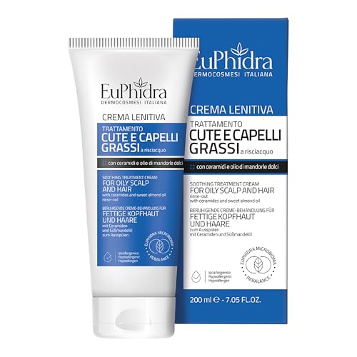 Euphidra, Crema Lenitiva Cute Capelli Grassi, Tubo 200 ml, con Sarcosina, Ceramidi e Olio di Mandorle Dolci, Effetto Districante e Anti-Prurito, Senza SLES, Siliconi e Parabeni