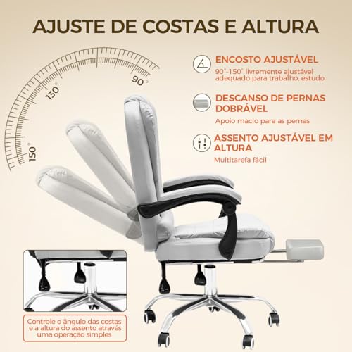Cadeira de escritório presidente, cadeira de home office com apoio para os pés e encosto ajustável (