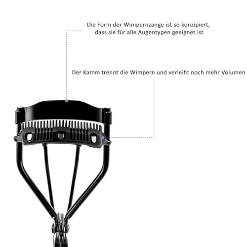 INTER-ESQUE® Wimpernzange - Eyelash Curler + 3x kostenloses Silikonpad & 3x Extra kämme – Schwarz