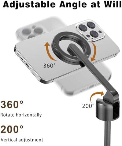 TONEOF 68" Magnetic Selfie Stick Tripod with Aluminum Strong Magnetic Holder for Magsafe, 360° Rotatable Travel Phone Tripod Stand with Metal Ring & Rechargeable Remote for iPhone/Android(Black) - 4
